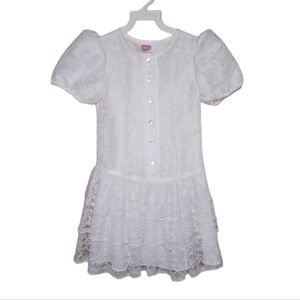Special Occasions Vintage Girls White Lace Dress, Drop Waist, Tiered Skirt Sz 10